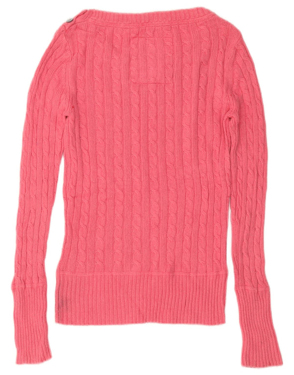 Maglione maglione con scollo a barca da donna Superdry UK 10 piccolo cotone rosa