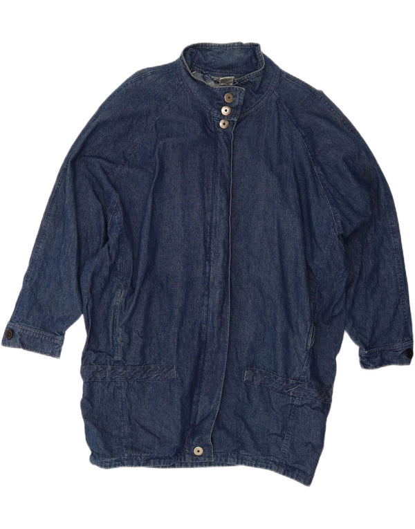 Vintage Womens Oversized Denim Coat EU 42 Large Blue Cotton