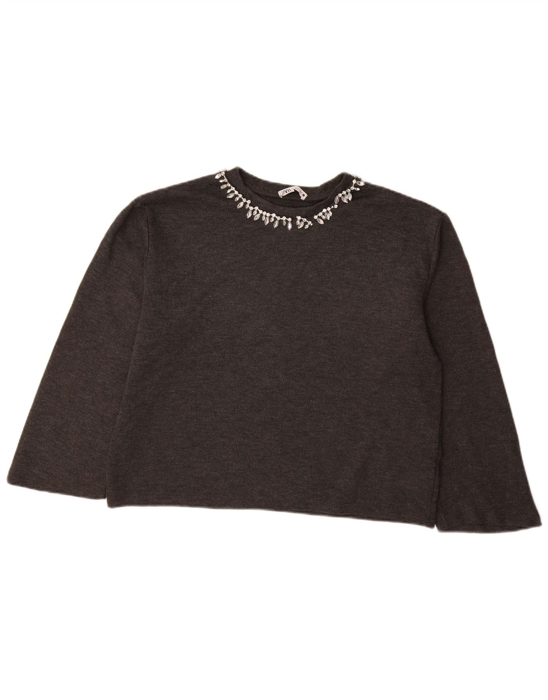 Maglione ZARA da donna corto con scollo a barca e maniche a 3/4 UK 14 Grigio medio