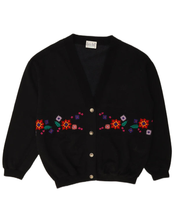 Maglione cardigan da donna vintage UK 14 cotone floreale nero medio