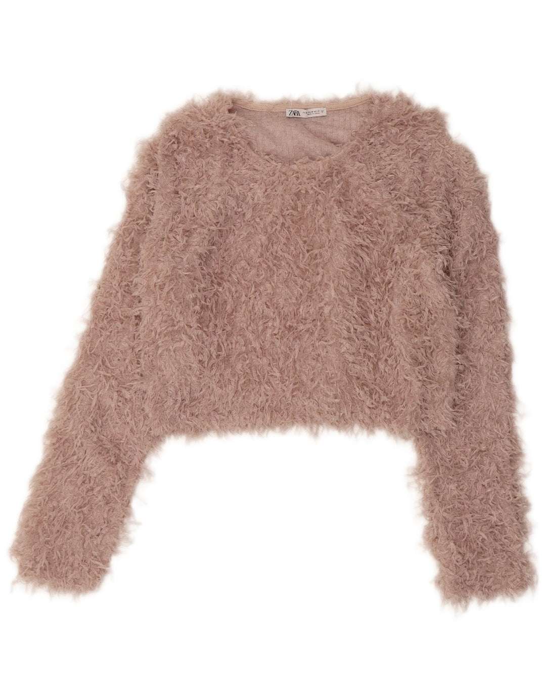 Maglione corto con scollo a barca da donna Zara UK 12 Poliestere rosa medio