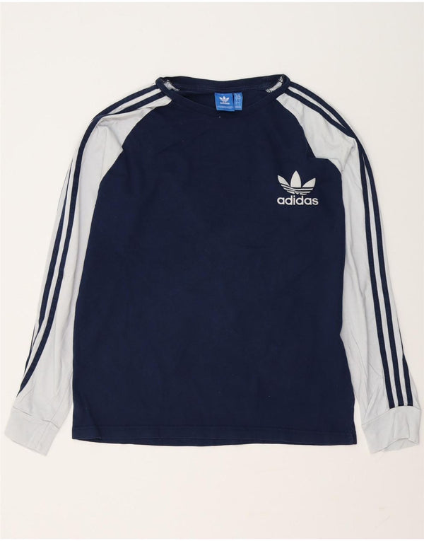 ADIDAS Top grafico da uomo a maniche lunghe grande in cotone color block blu navy