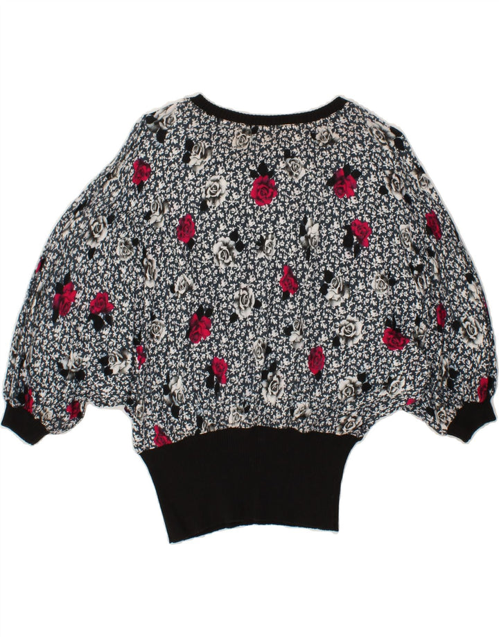 CODICE Womens Batwing Crew Neck Jumper Sweater IT 44 Medium Black Floral Vintage Codice and Second-Hand Codice from Messina Hembry 