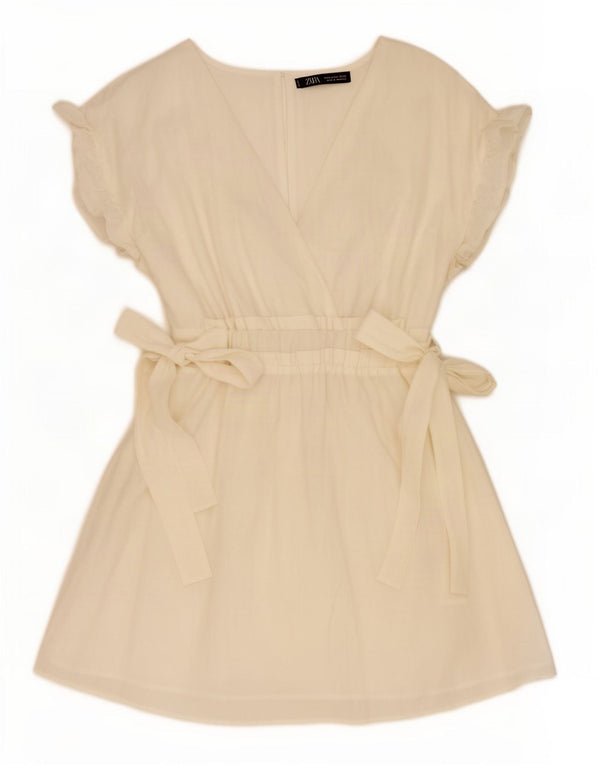 Abito a trapezio da donna Zara UK 12 Lyocell bianco sporco medio