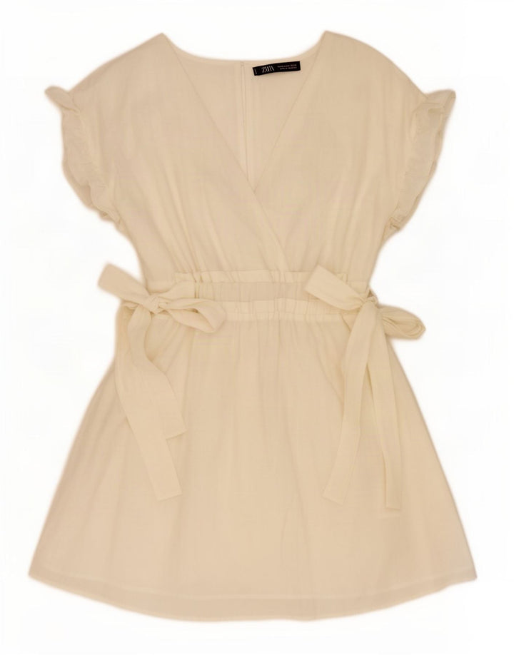 Abito a trapezio da donna Zara UK 12 Lyocell bianco sporco medio