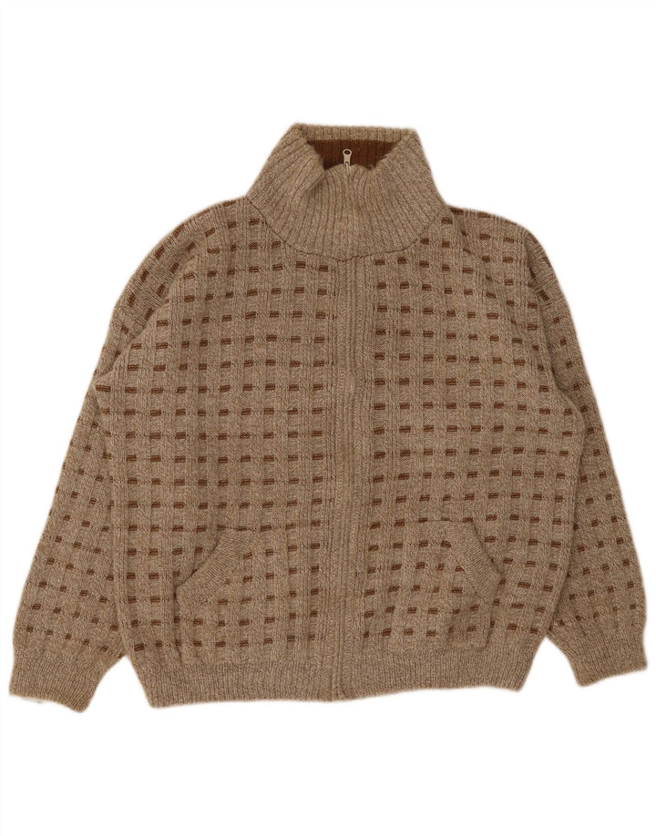 Maglione cardigan vintage da uomo XL marrone maculato
