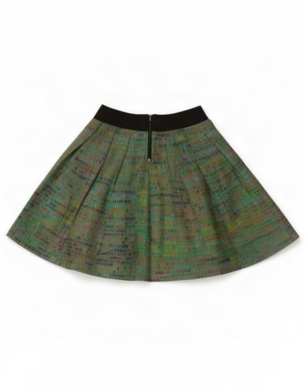 Vintage Womens Pleated Mini Skirt Small W27 Green Spotted