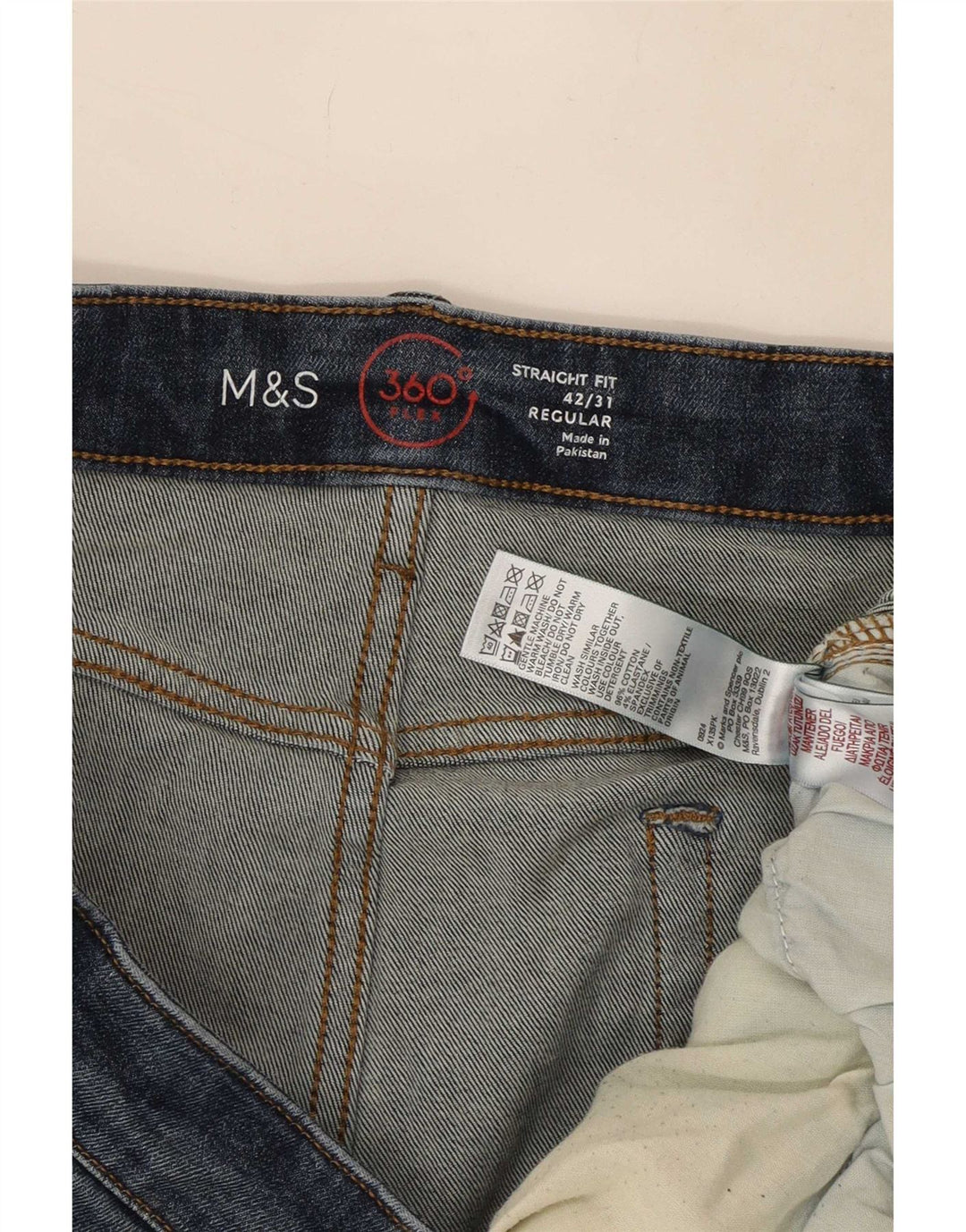 Jeans dritti regolari da uomo Marks & Spencer W42 L31 cotone blu navy