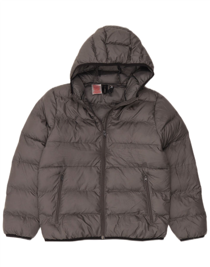 Giacca imbottita con cappuccio Adidas da ragazzo 11-12 anni in poliestere grigio