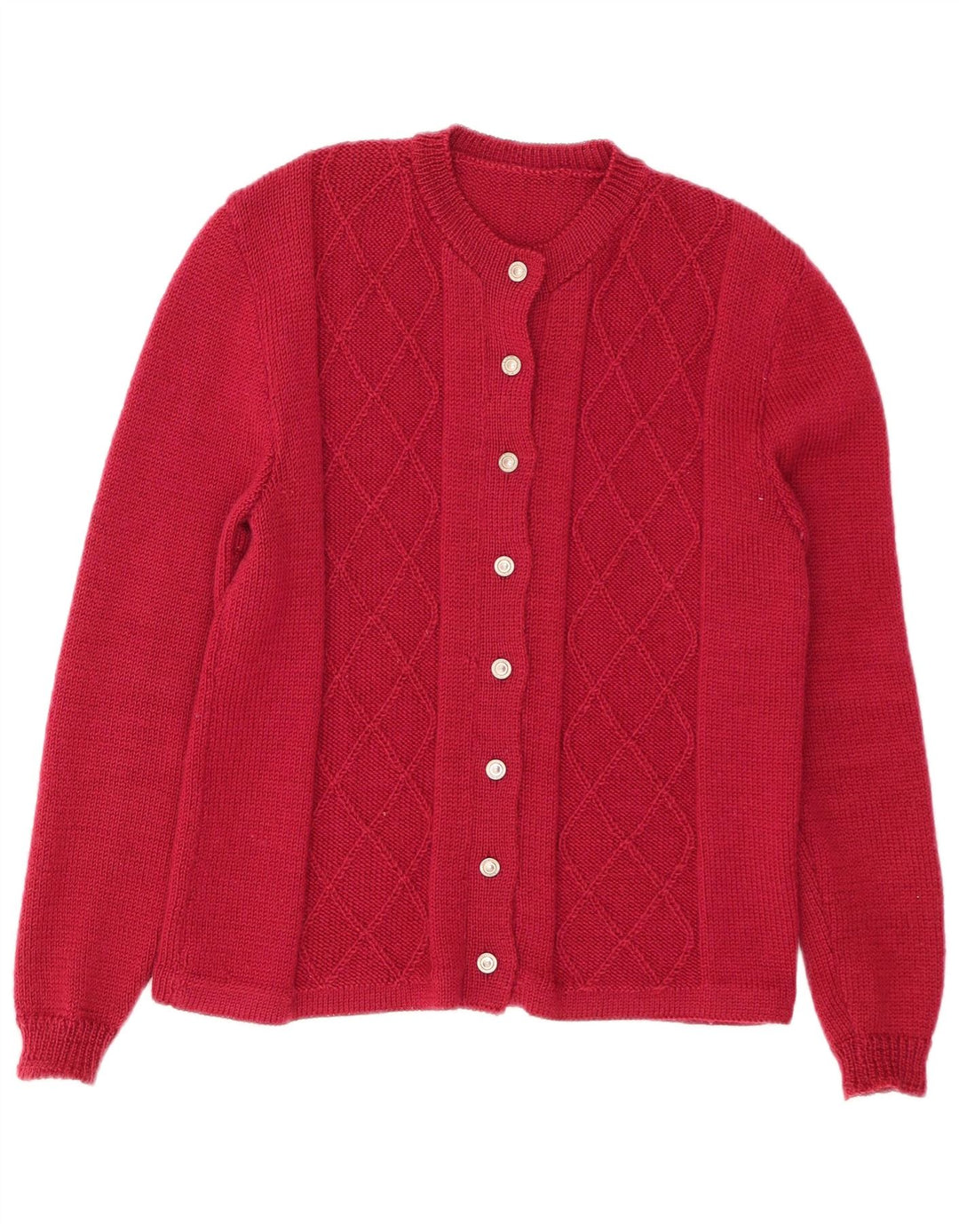 Maglione cardigan da donna VINTAGE UK 14 rosso medio