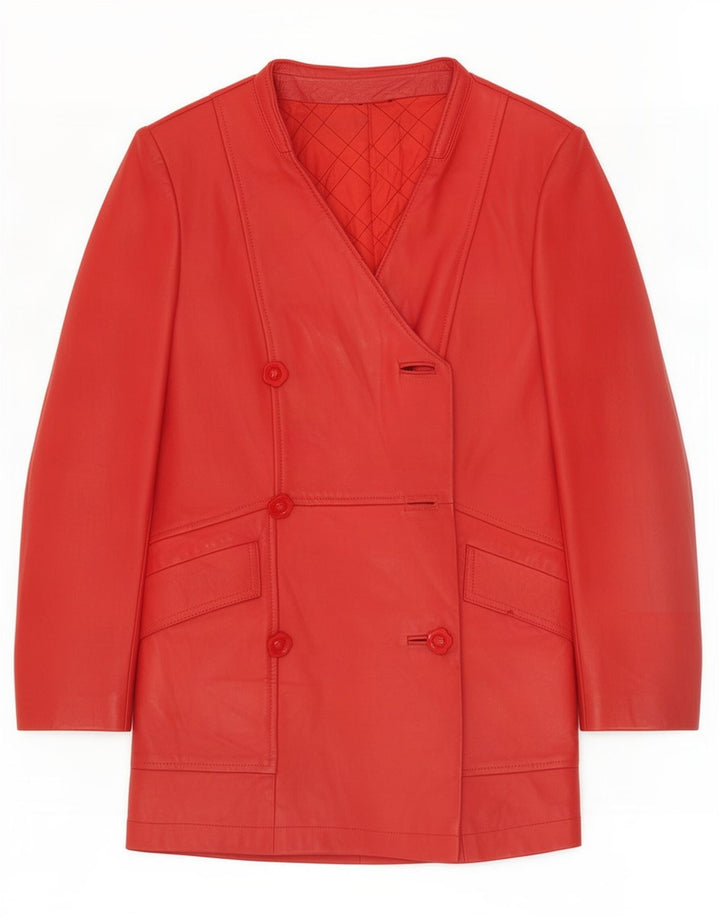 Giacca in pelle doppiopetto vintage da donna UK 14 rossa media