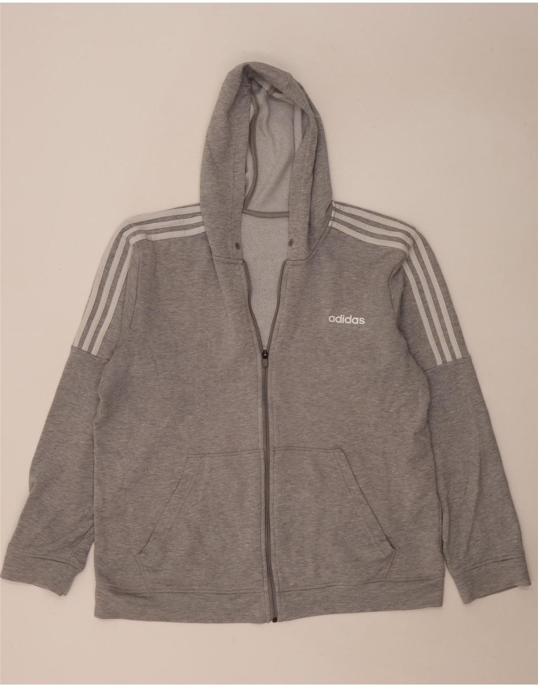 Felpa con cappuccio e zip Adidas da uomo XL in poliestere grigio