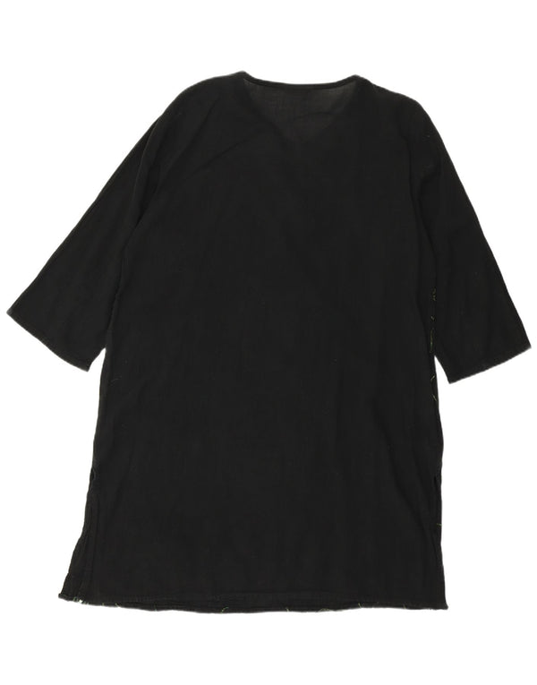 Abito a tunica con maniche a 3/4 da donna VINTAGE UK 18 XL Nero floreale