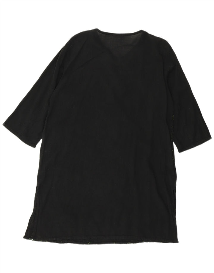 Abito a tunica con maniche a 3/4 da donna VINTAGE UK 18 XL Nero floreale