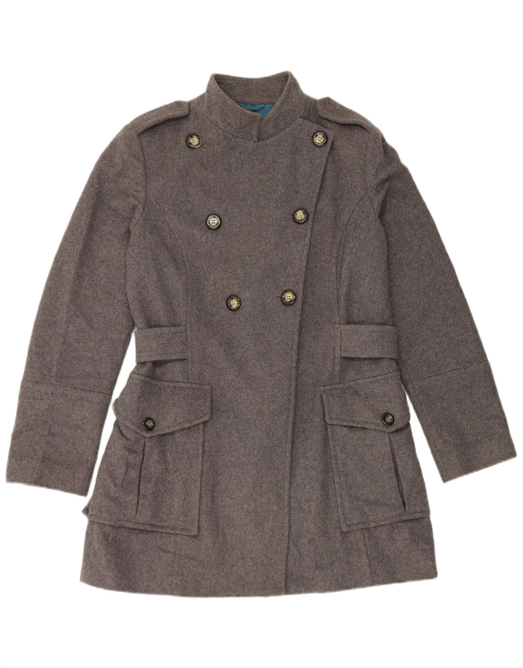Cappotto doppiopetto militare da donna Sisley UK 16 grande lana grigia