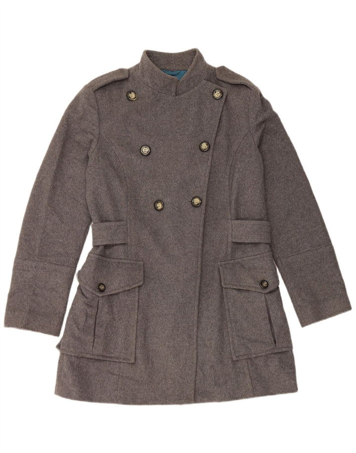 Cappotto doppiopetto militare da donna Sisley UK 16 grande lana grigia