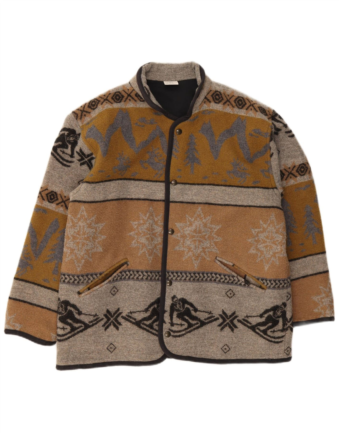 Giacca vintage da uomo con vestibilità regolare UK 38 Lana geometrica marrone medio