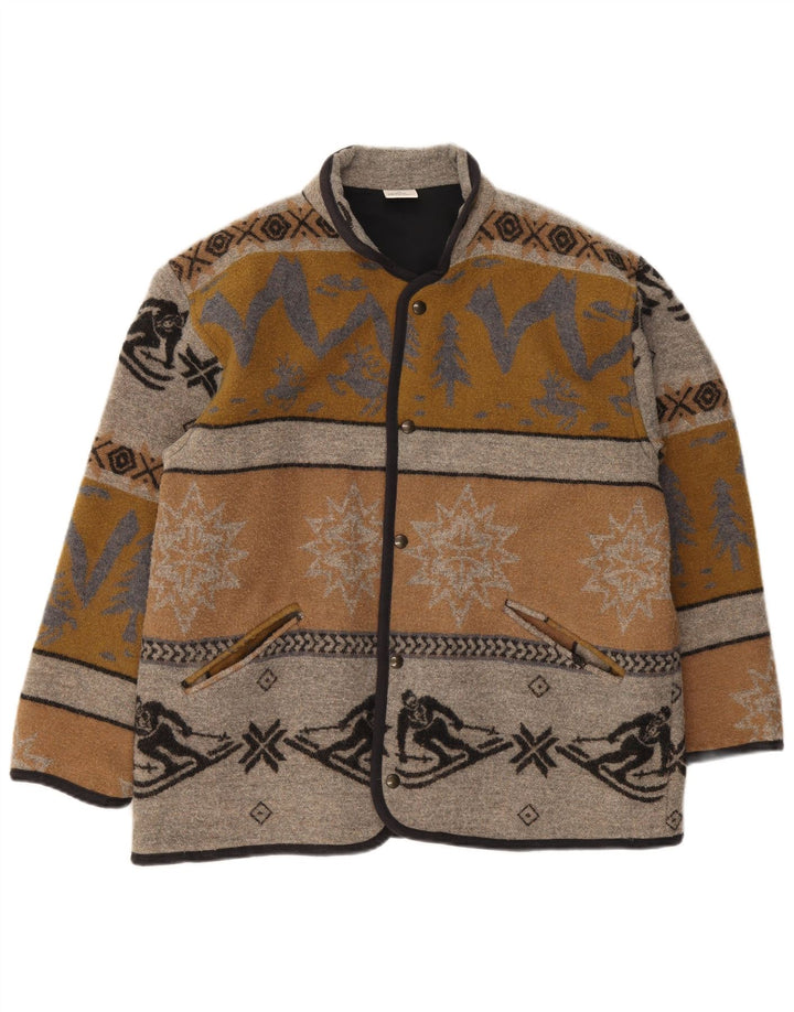 Giacca vintage da uomo con vestibilità regolare UK 38 Lana geometrica marrone medio