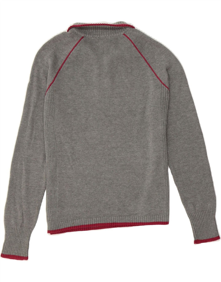 EDDIE BAUER Womens Petite Crop Zip Neck Jumper Sweater UK 14 Medium Grey Vintage Eddie Bauer and Second-Hand Eddie Bauer from Messina Hembry 