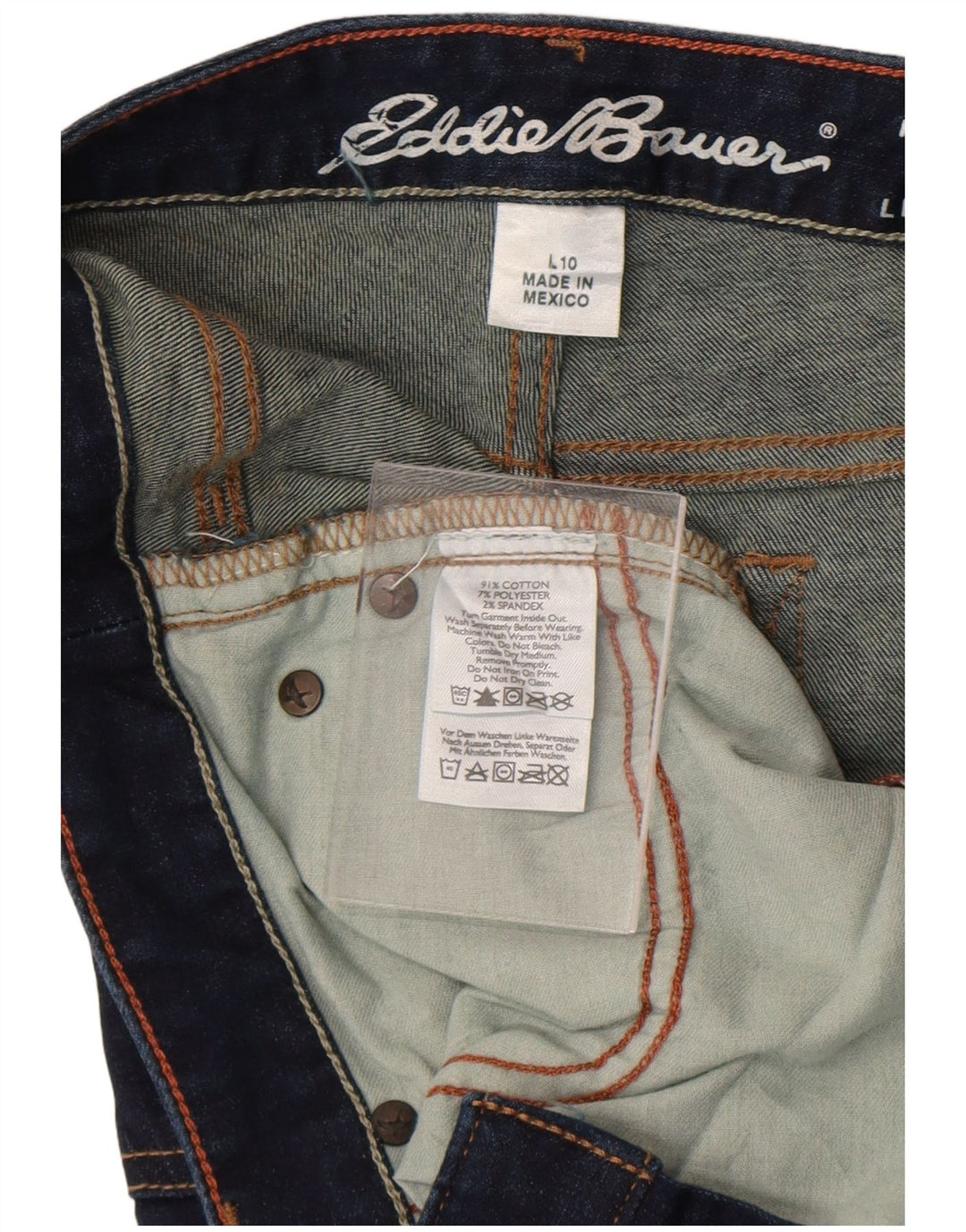 Jeans bootcut dritti da donna Eddie Bauer US 10 Large W32 L36 cotone blu