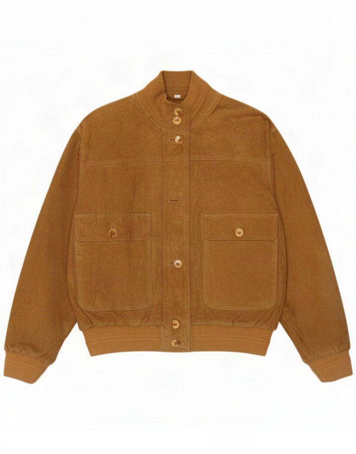 Giubbotto bomber vintage in pelle scamosciata da donna IT 44 in pelle beige medio