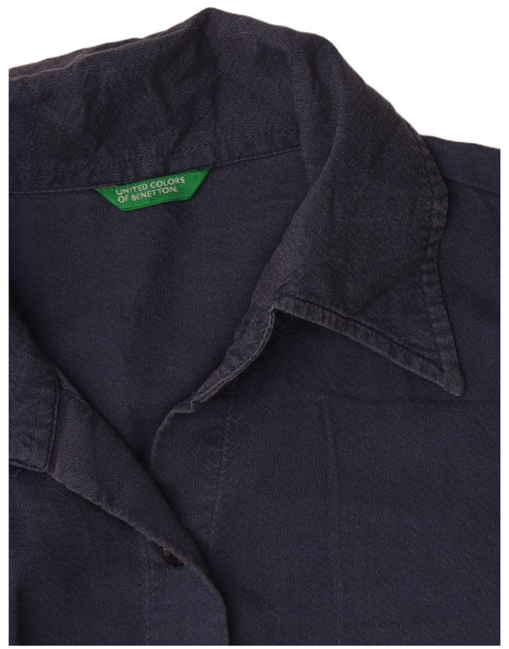 Camicia da donna Benetton UK 10 Small in cotone blu navy