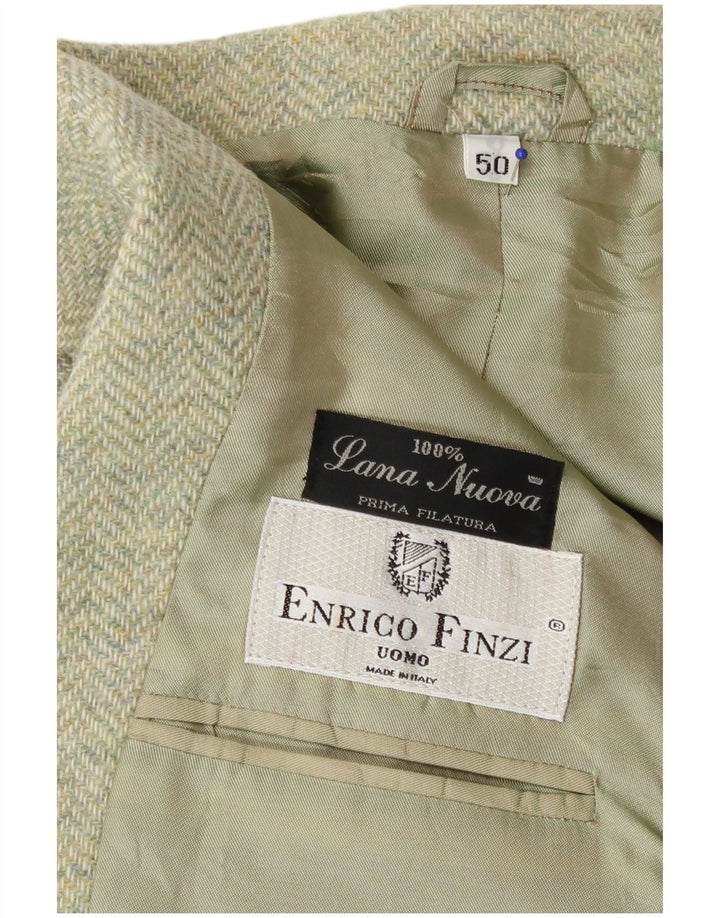 Enrico Finzi Giacca Blazer da Uomo a 2 Bottoni IT 50 Large Verde a Spina di Pesce