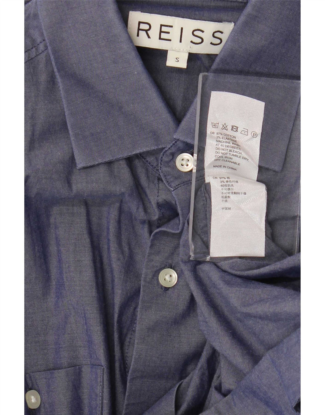 Camicia da uomo Reiss piccola in cotone blu navy