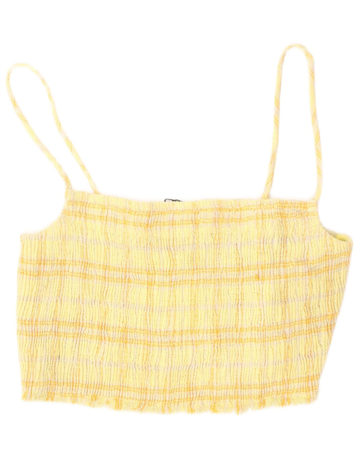 Top corto da donna Zara in cotone a quadri gialli medi