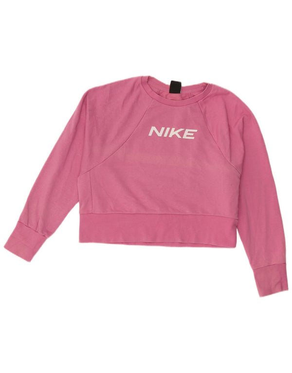 Felpa grafica Nike Dri Fit Crop da donna, UK 14, cotone rosa medio