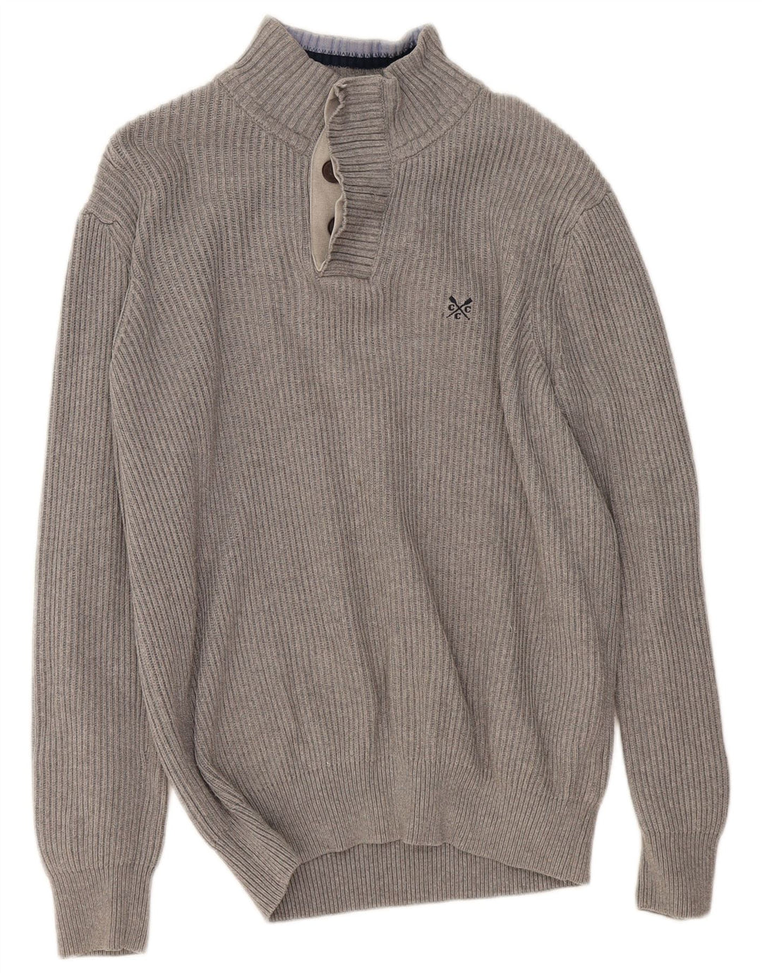 CREW CLOTHING Maglione da uomo con collo a bottoni grande cotone grigio