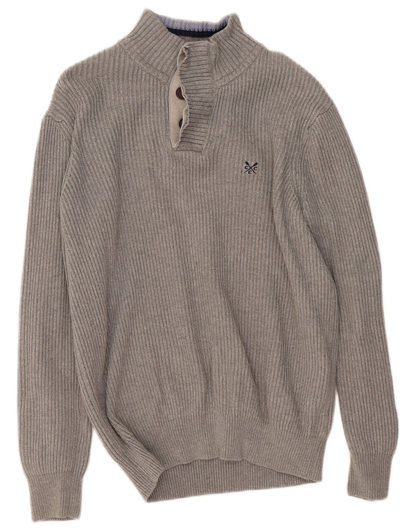 CREW CLOTHING Maglione da uomo con collo a bottoni grande cotone grigio