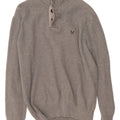 CREW CLOTHING Maglione da uomo con collo a bottoni grande cotone grigio