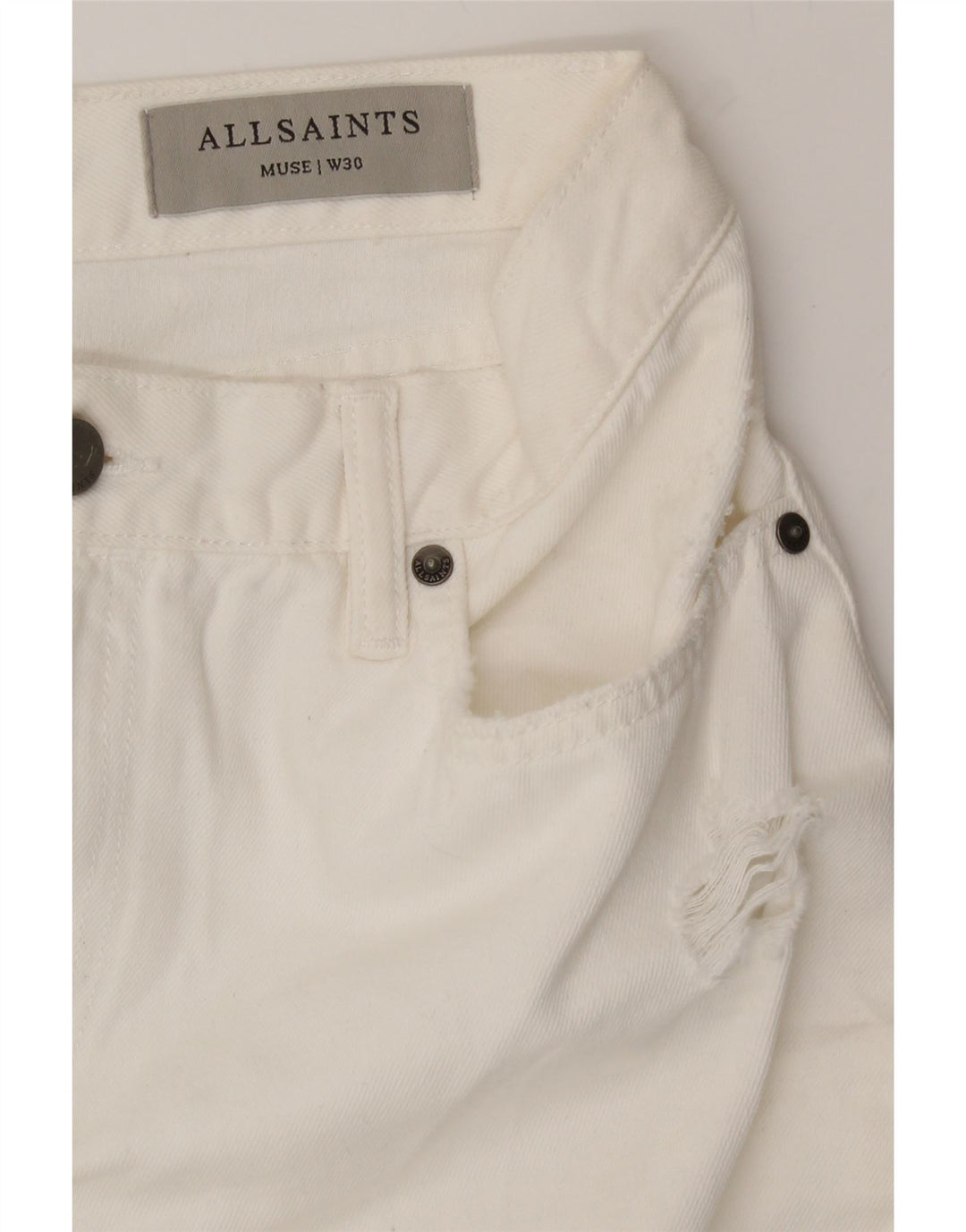 ALL SAINTS Womens Muse Tapered Distressed Cropped Jeans W30 L27 White Vintage All Saints and Second-Hand All Saints from Messina Hembry 