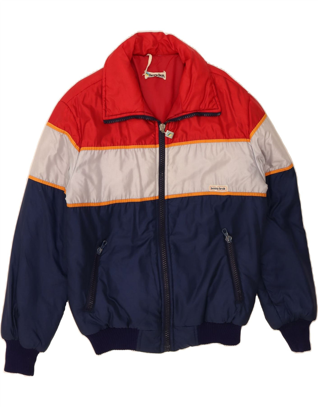 Giacca imbottita da uomo VINTAGE UK 40 grande poliammide a blocchi di colore multicolore