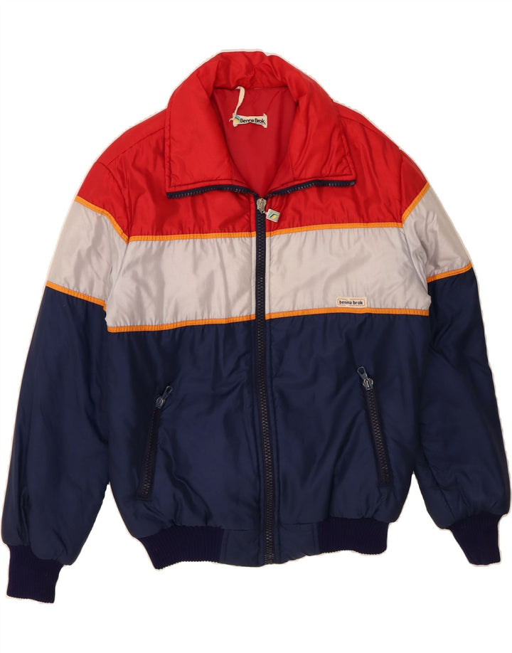 Giacca imbottita da uomo VINTAGE UK 40 grande poliammide a blocchi di colore multicolore