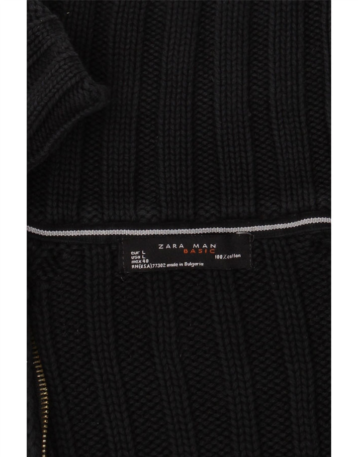 ZARA Maglia Cardigan da Uomo Grande in Cotone Nero