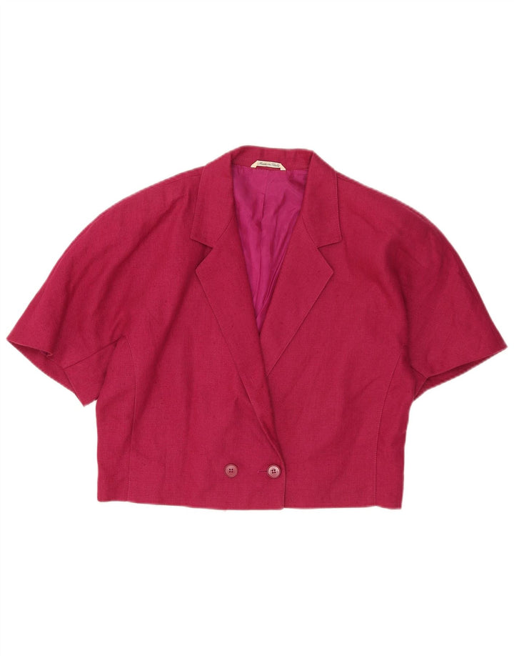 Giacca blazer a maniche corte vintage da donna corta UK 14 lana rosa medio