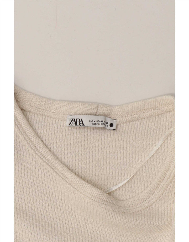 Zara Top corto oversize da donna manica 3/4 UK 14 Medium White