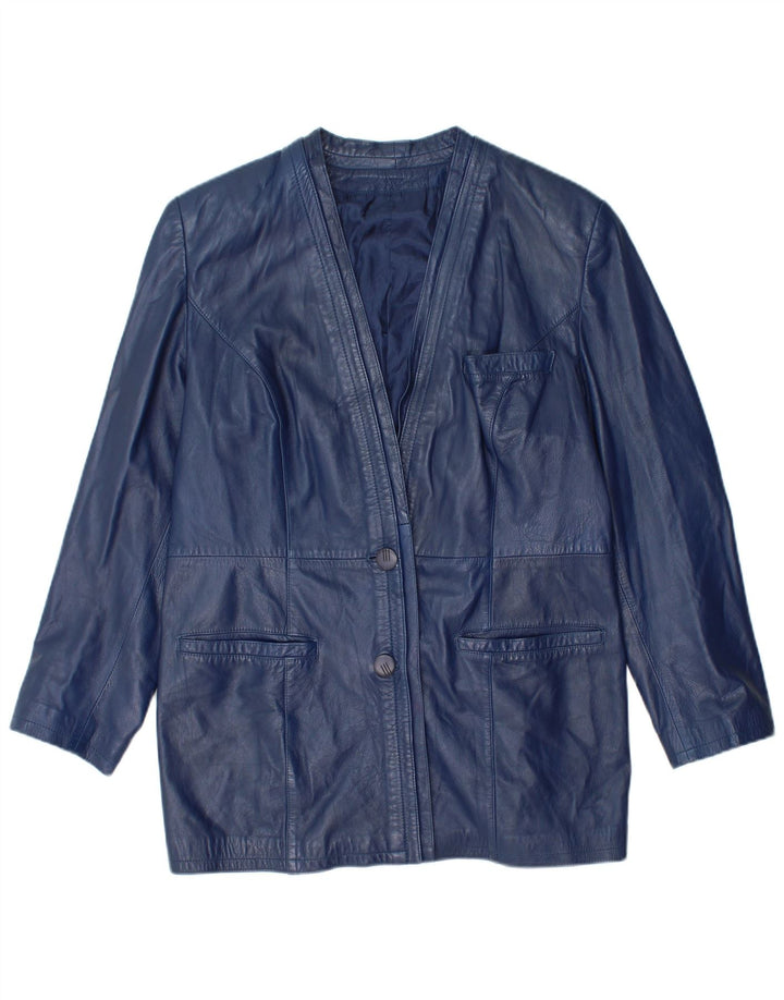 Giacca in pelle vintage da donna UK 14 blu navy medio