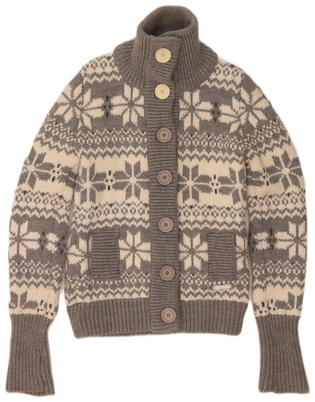 Maglione cardigan da donna Superdry UK 14 Acrilico Fair Isle grigio medio