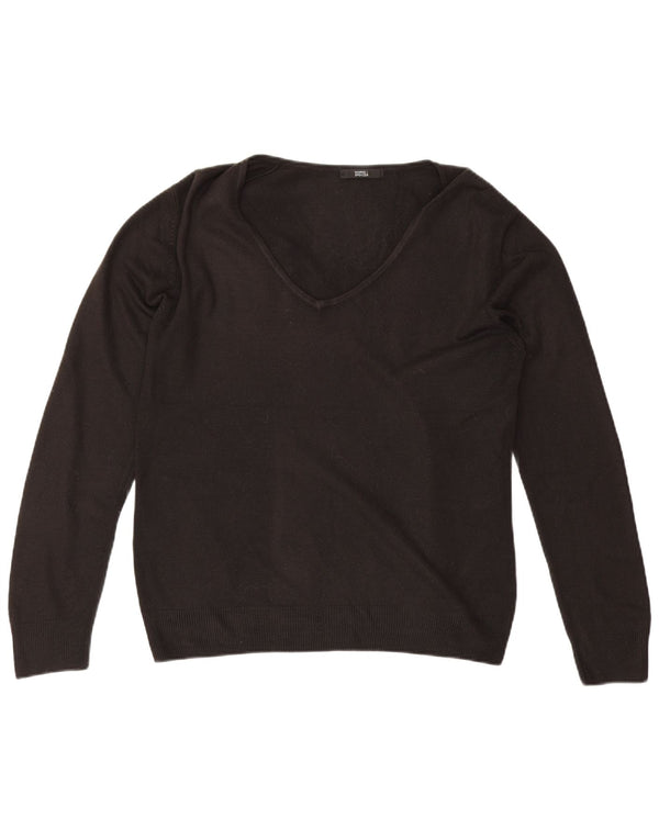 Maglione da donna con scollo a V Marks & Spencer UK 14 grande acrilico nero