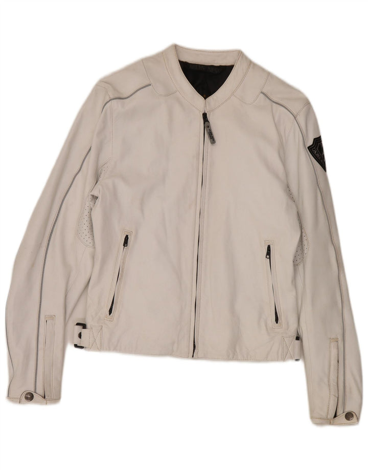 Giacca da motociclista in pelle da donna Arlen Ness UK 18 XL in pelle bianca