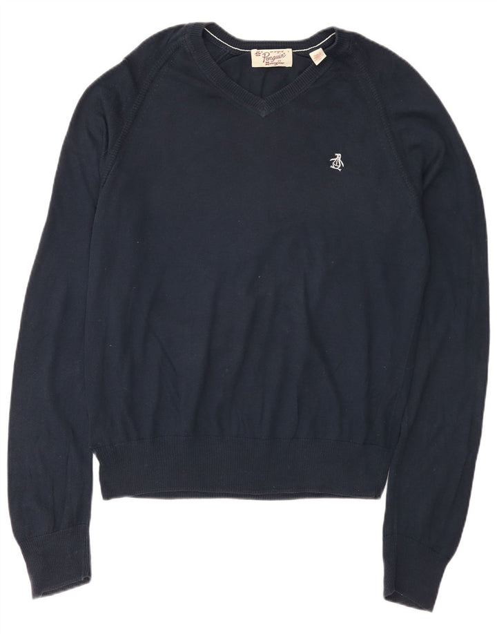 Maglione da uomo con scollo a V Penguin, grande cotone blu navy