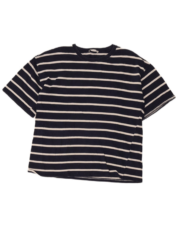 T-shirt da donna Zara Top UK 18 XL cotone a righe blu navy
