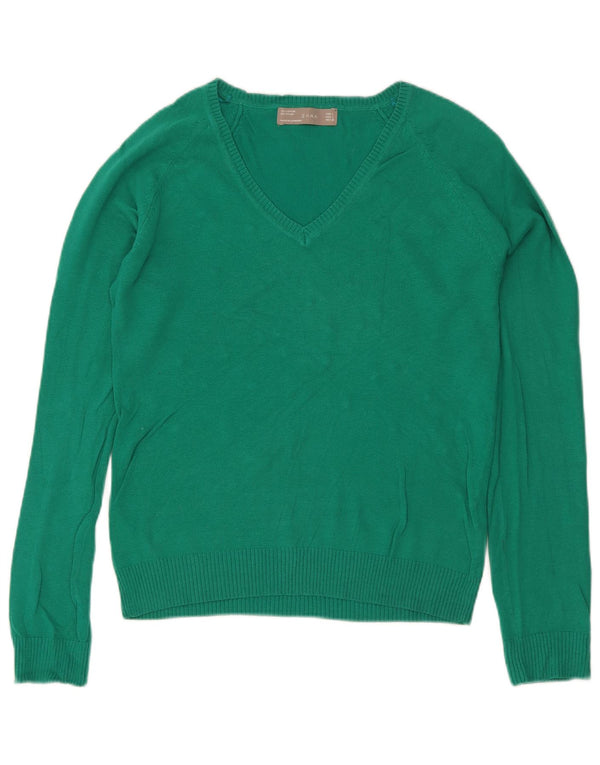 Maglione Zara da donna con scollo a V UK 14 grande cotone verde
