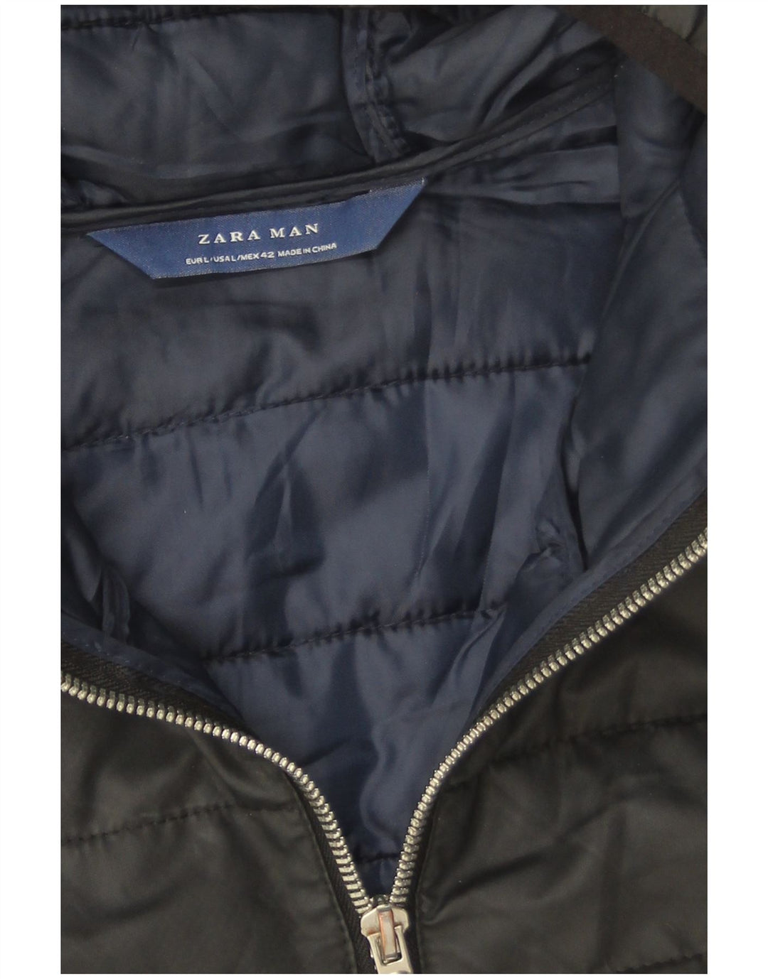 Gilet imbottito con cappuccio da uomo Zara UK 40 grande poliestere nero
