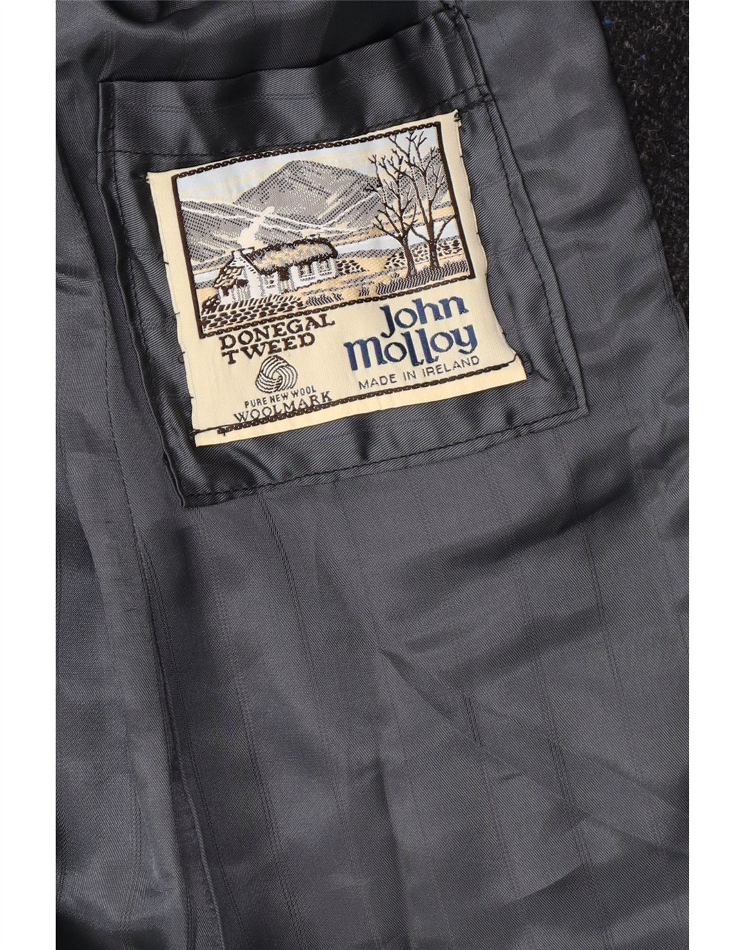 JOHN MOLLOY Giacca blazer in tweed da donna Donegal UK 12 Grigio medio