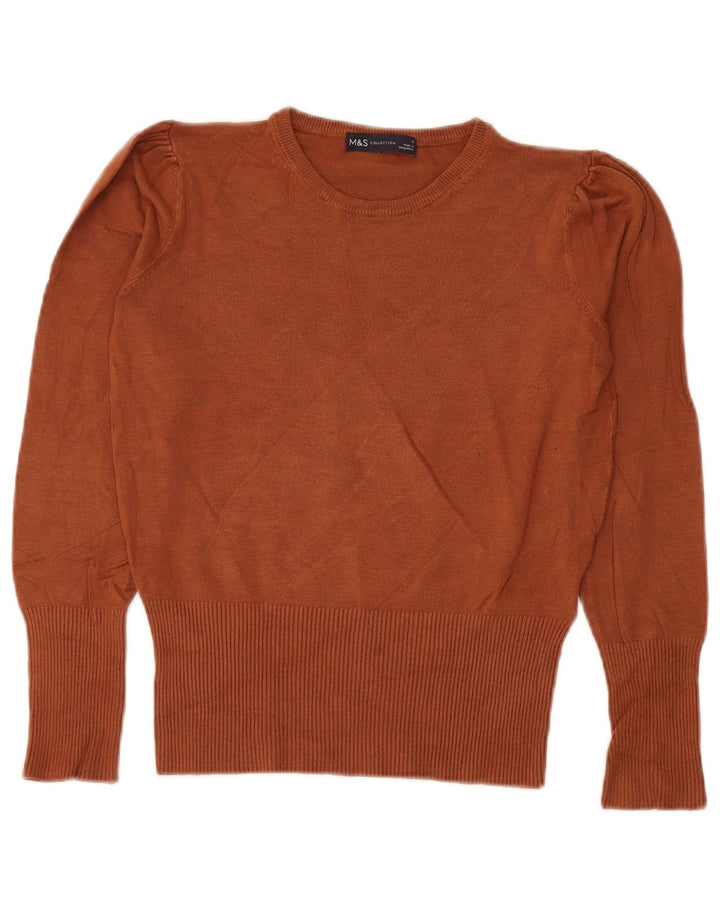 Maglione maglione girocollo corto da donna Marks & Spencer UK 8 piccolo marrone