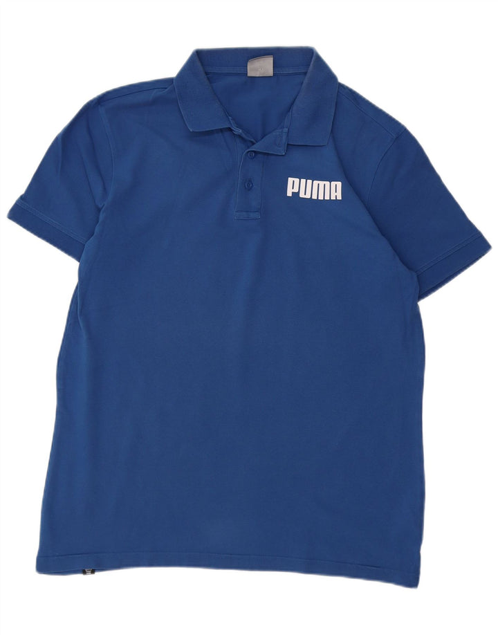 PUMA Mens Graphic Polo Shirt Medium Blue Cotton